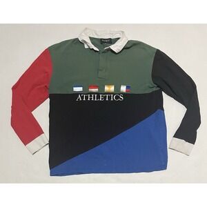 PacSun Long Sleeve Polo Rugby Shirt Mens Size Large Athletics Flag Multicolor